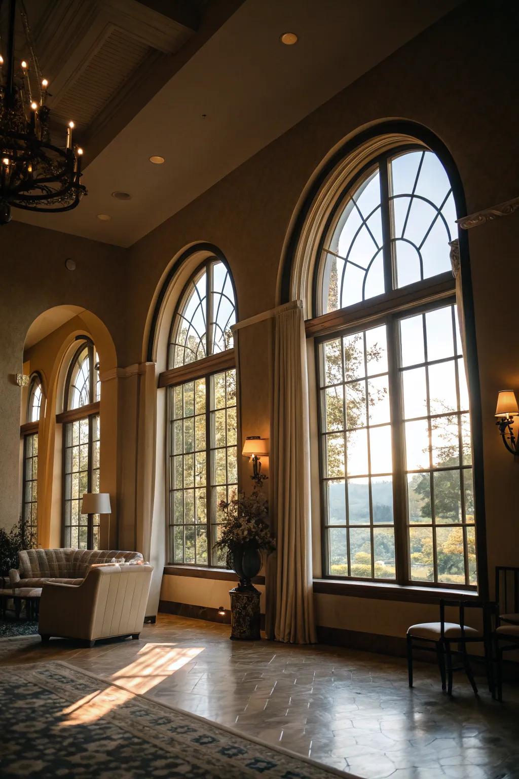 Expansive windows amplify sunlight in style.