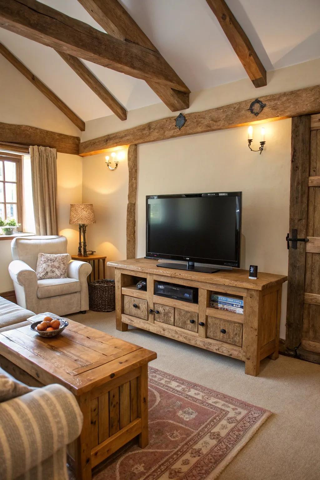 Create a warm atmosphere with a rustic wooden frame for your TV.