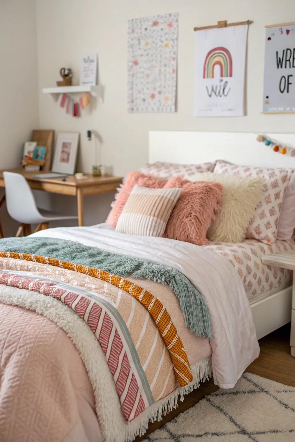 Textured textiles create a warm, layered look that's both stylish and inviting.