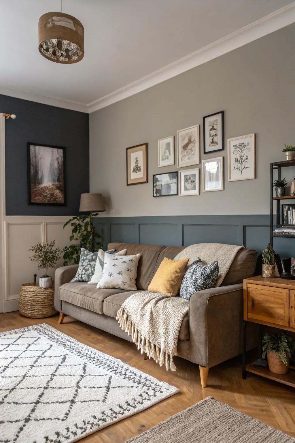 Elegant pewter shades for a refined family area.