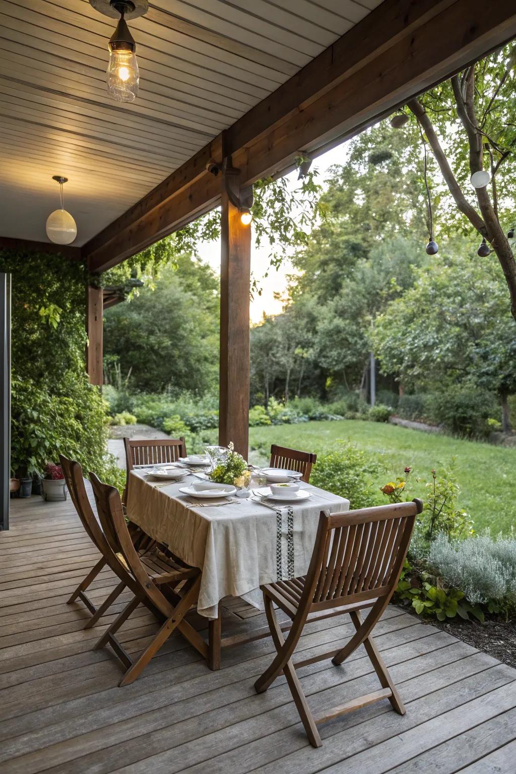 Enjoy meals in the open air with a lovely dining setup.