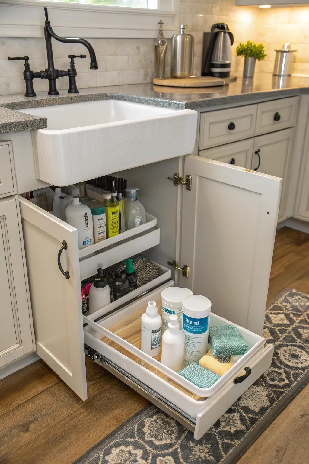 Sliding trays enable easy access to every section of your cabinet.