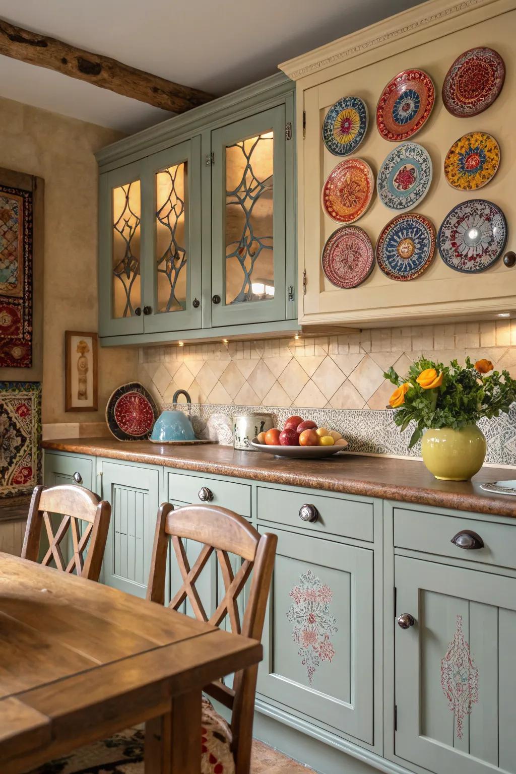 Artistic flair with handcrafted pottery knobs.