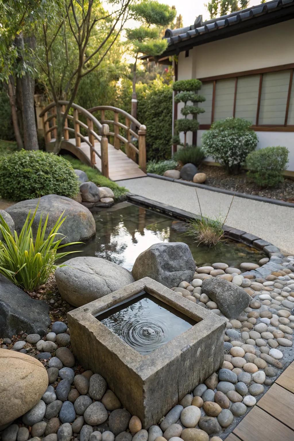 Zen water elements promote peace and serenity.