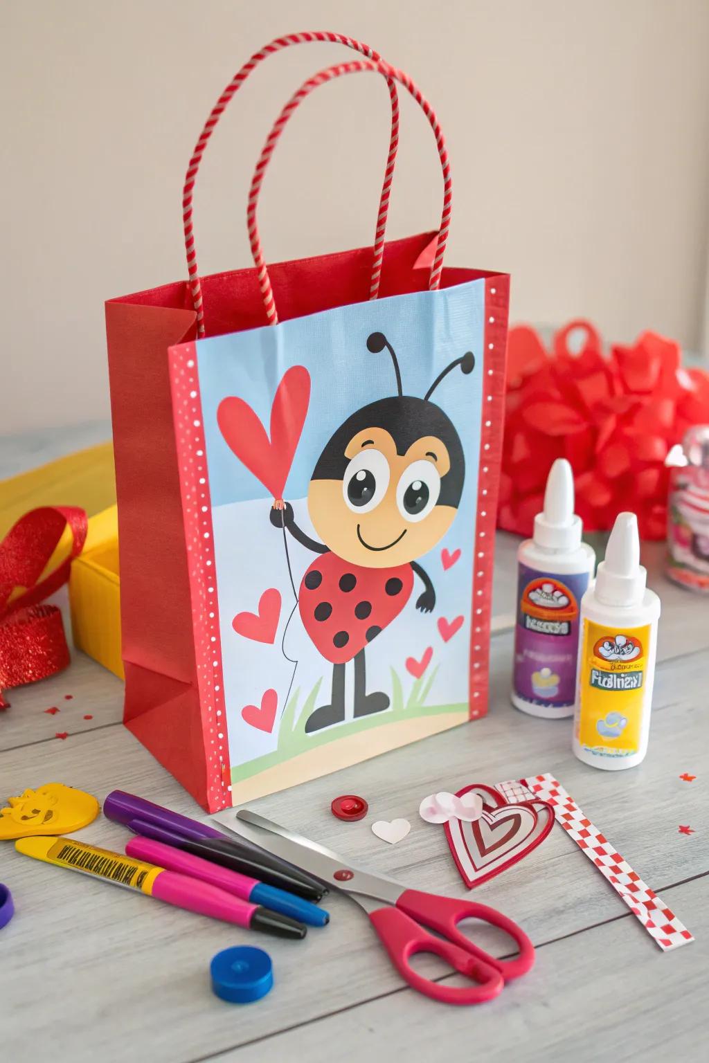 Playful Valentine's surprise bag showcasing a cartoon character design.