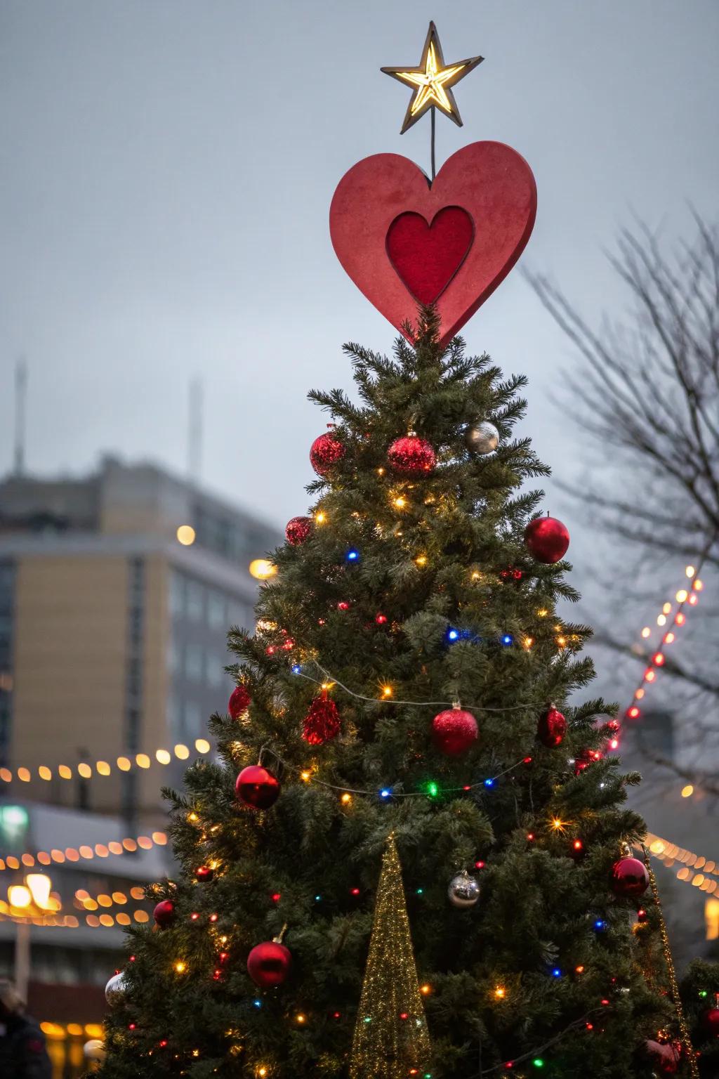 Crown your tree with a heart-themed topper for a romantic announcement.