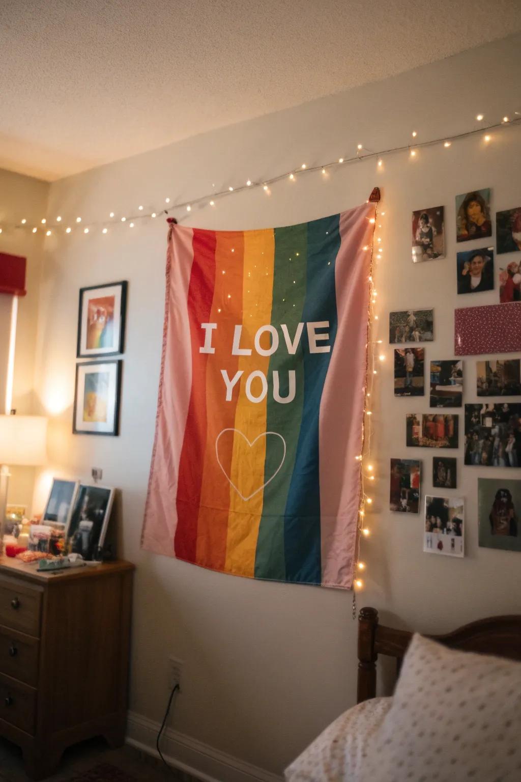 An affection banner contributes a personal touch to your Valentine’s decor.