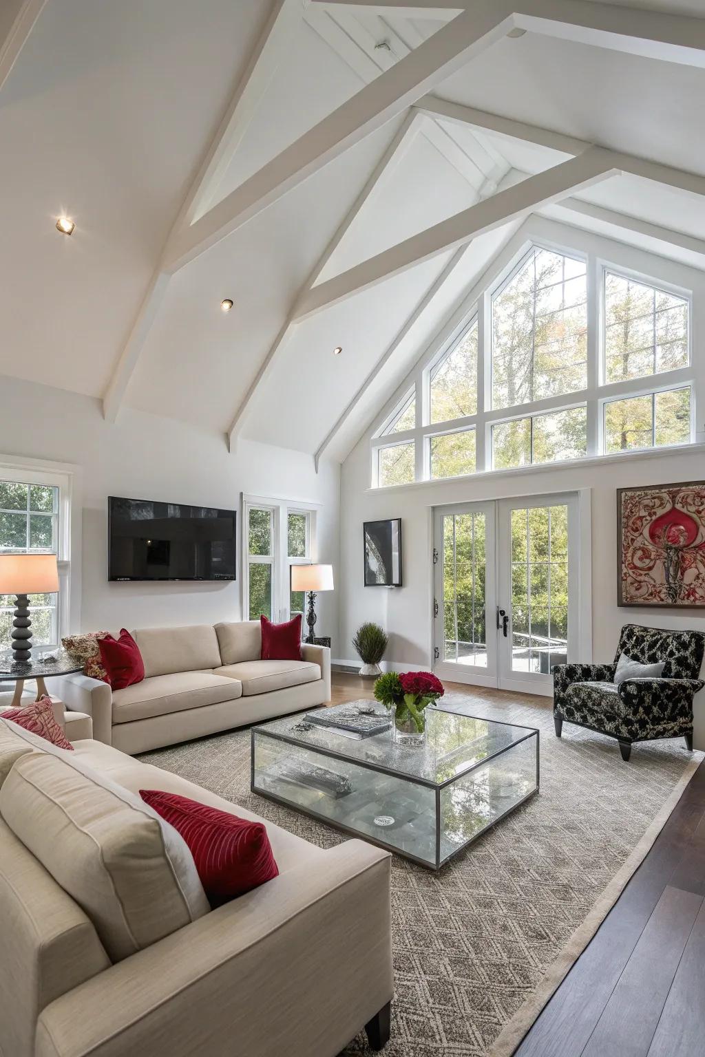 Radiant surfaces enhance lighting and introduce modern flair.
