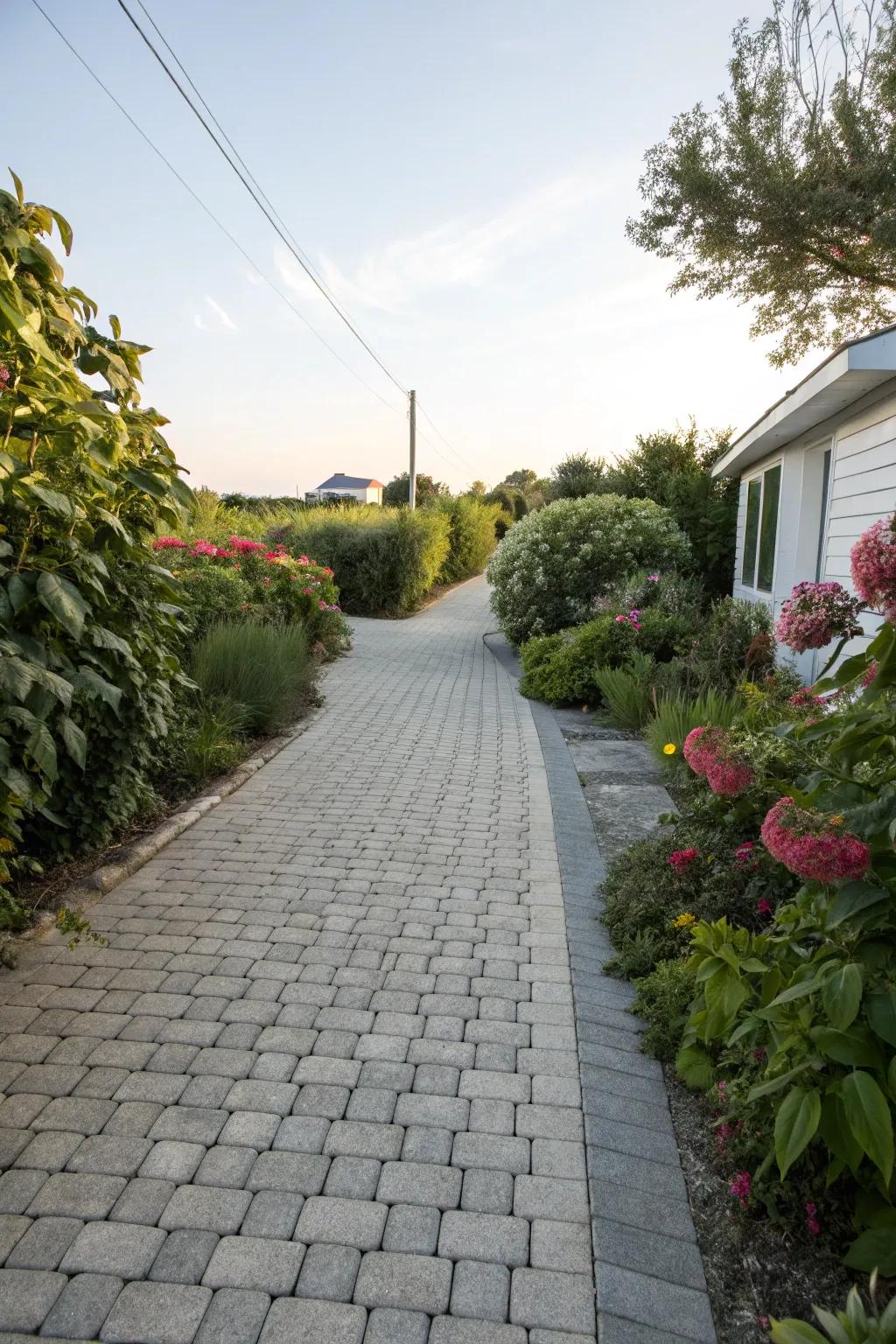 Color contrast brings dimension and focus to the driveway.