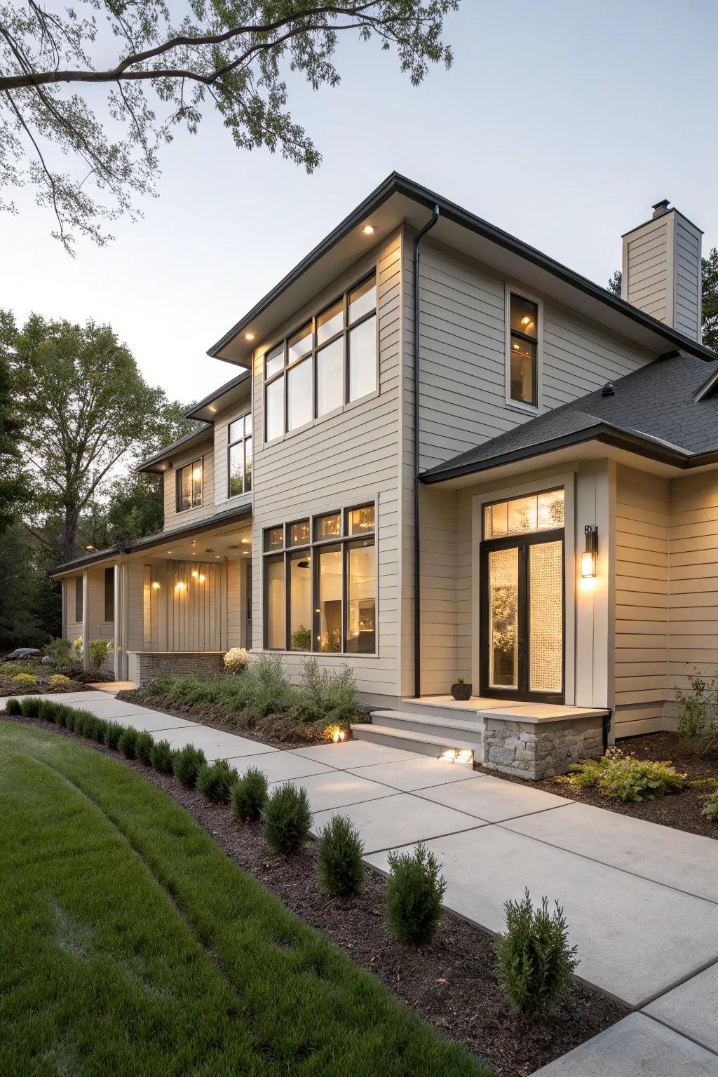 Taupe vinyl cladding offers a sophisticated and adaptable visual.