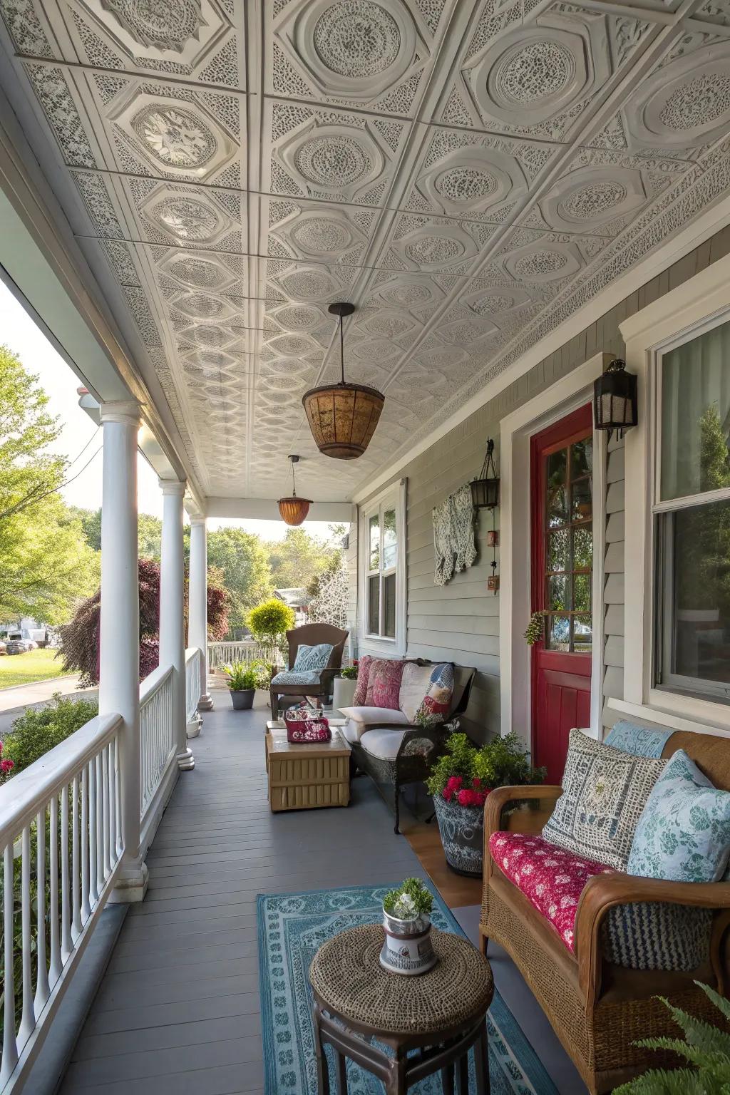 Mixing vinyl textures adds dimension and intrigue to porch canopies.