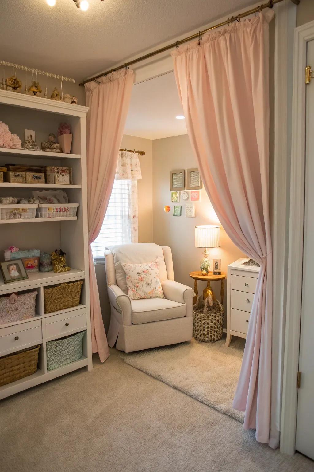 Curtains elegantly open the space.