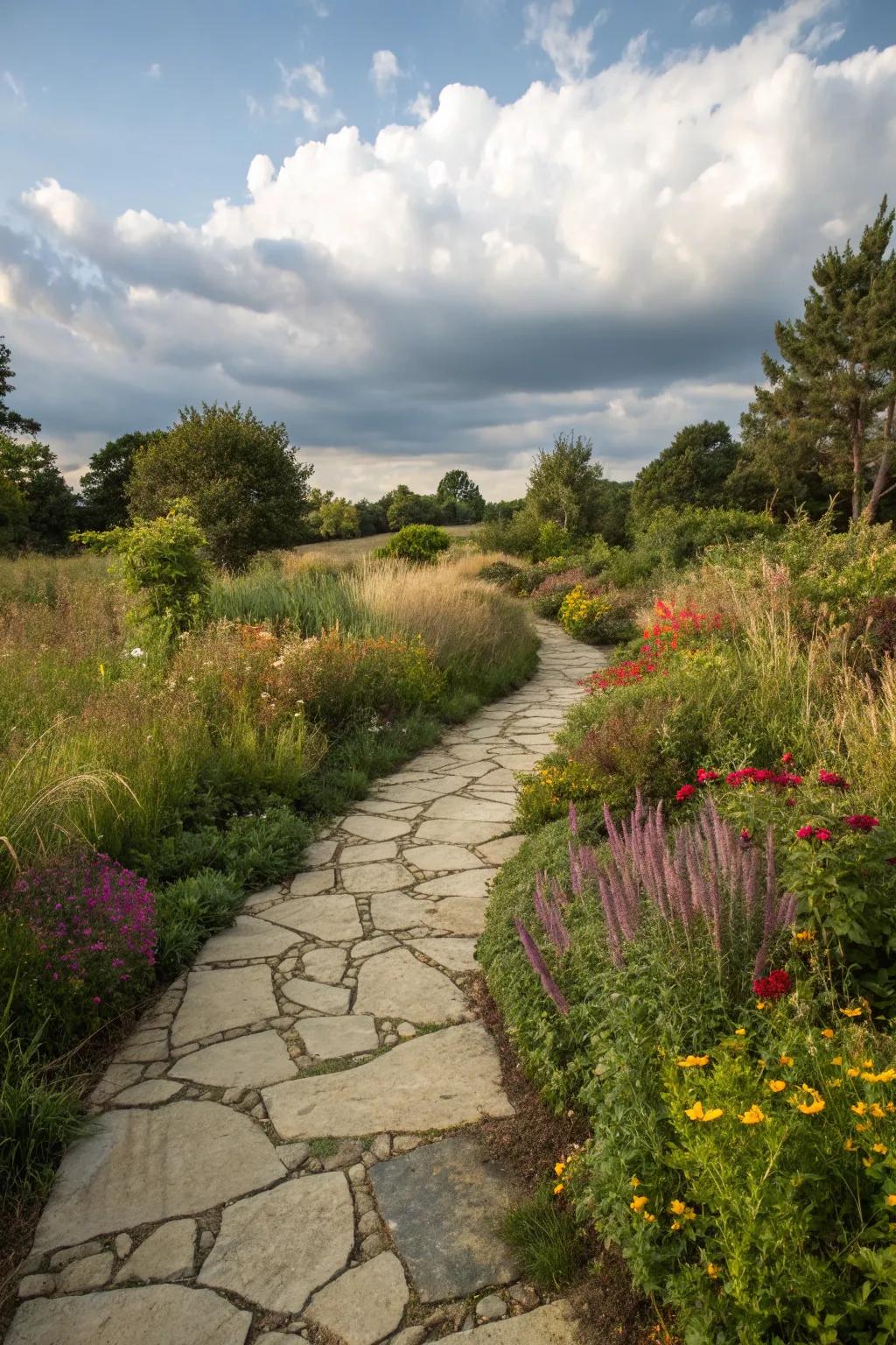 Layered stone paths integrate seamlessly into natural environments.