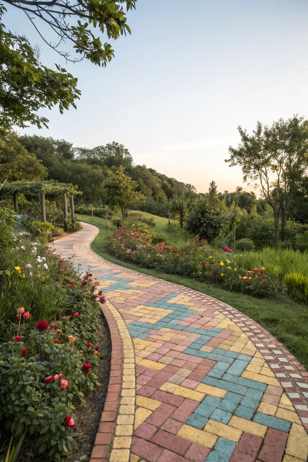 Patterned blocks impart lively appeal to your garden walkway.