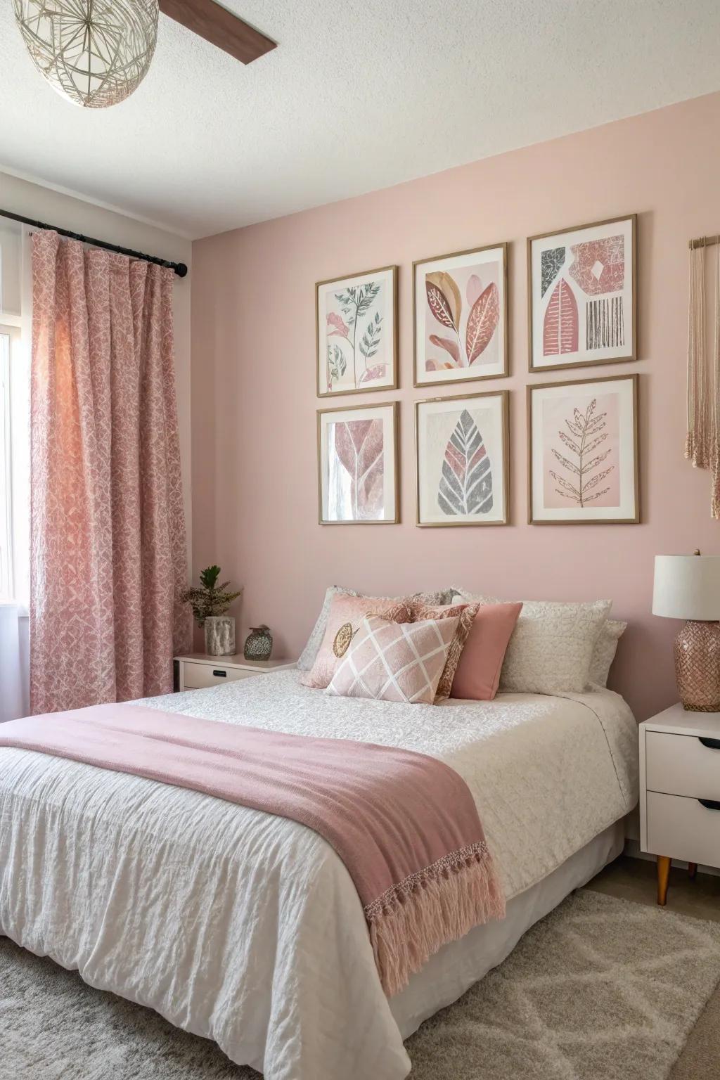 Color-coordinated art enhances the coherence of your bedroom.