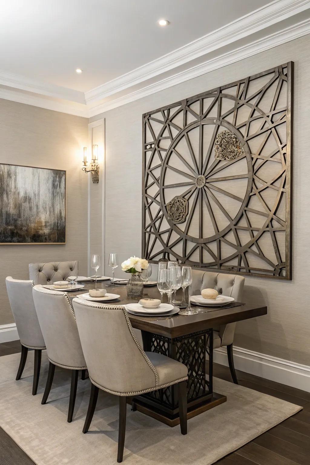 Metal art contributes sophistication and shine.