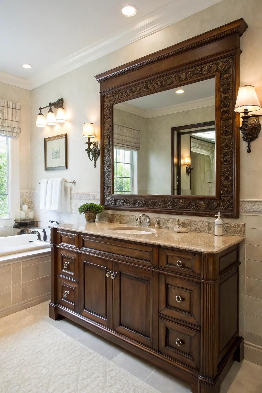 Amplify your bathroom's charm with a remarkable decorative mirror.