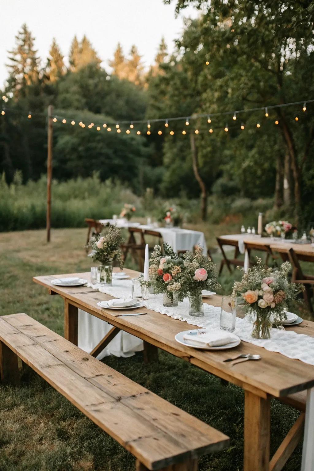 Outdoor settings present a rustic appeal ideal for weddings.