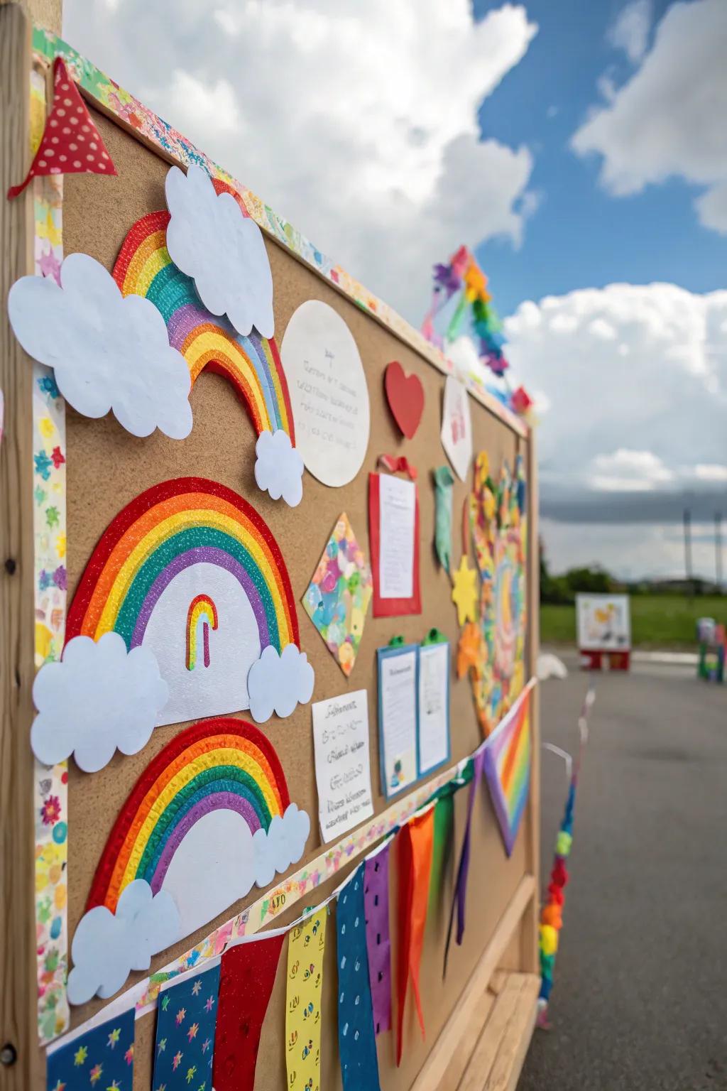 A rainbow-themed board that offers a colorful start to the school year.