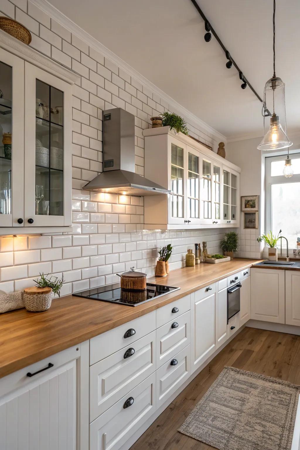 Subway tiles bring a sense of timeless sophistication to the kitchen's design.