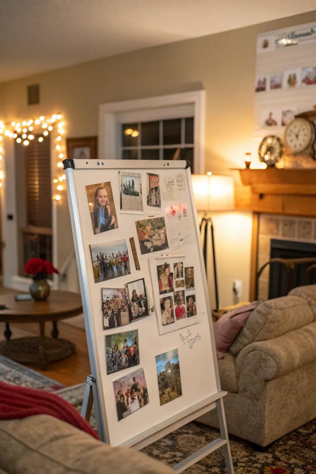 A photo exhibit whiteboard displaying cherished memories.