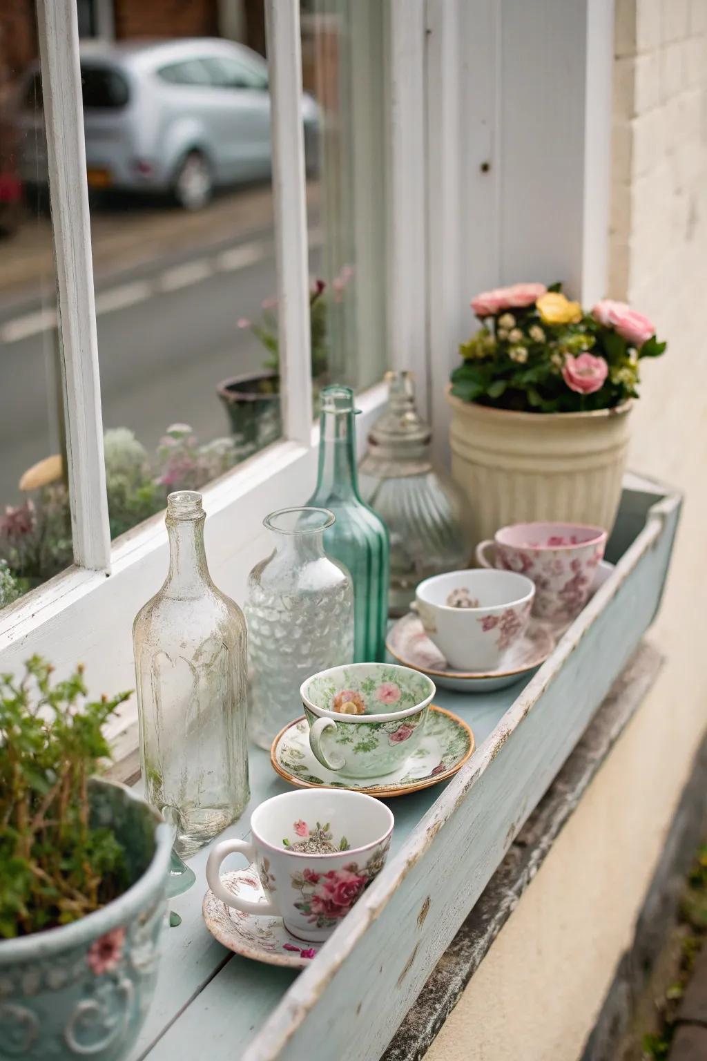 Vintage collectibles enrich your window box with charm and character