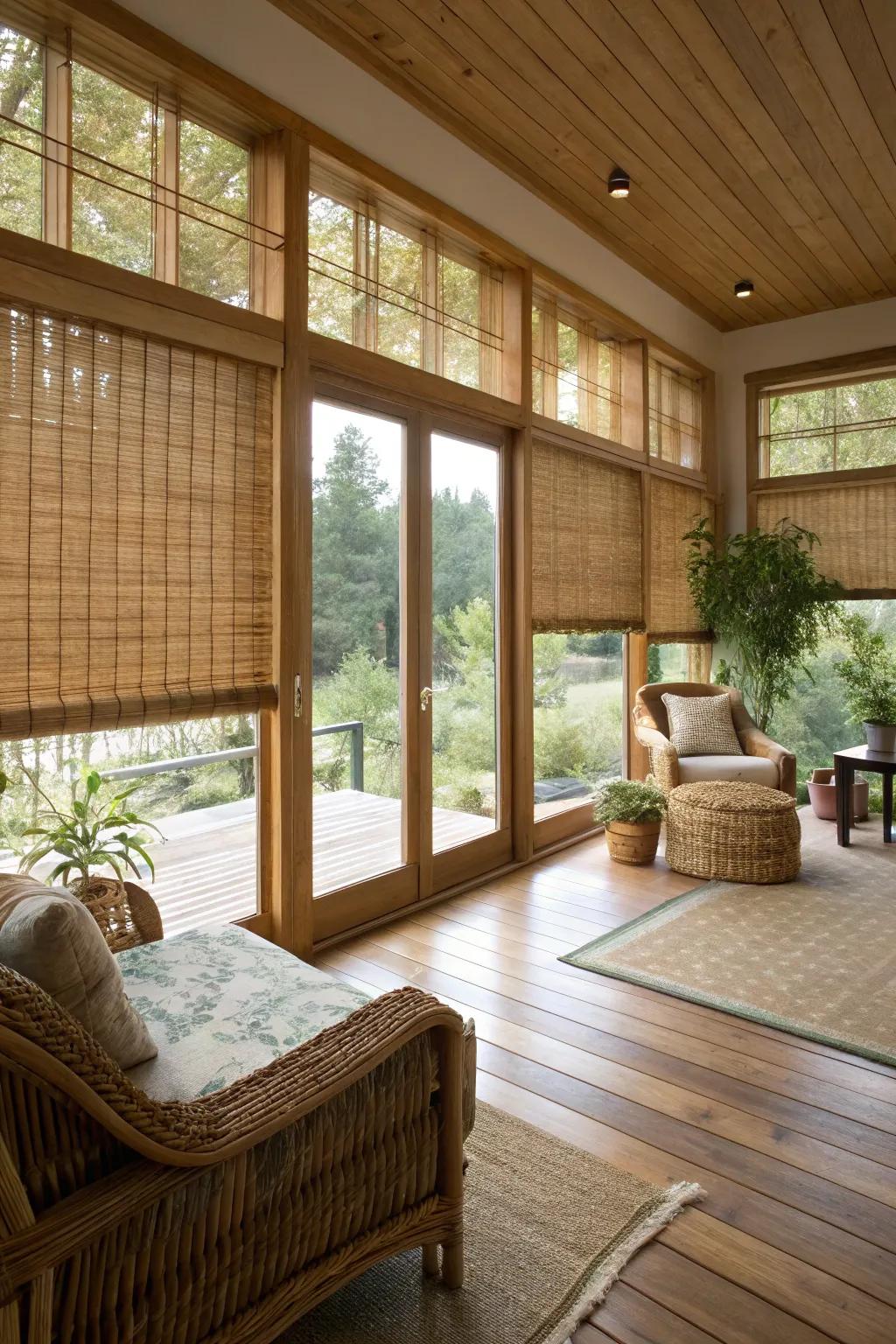 Reed window coverings add natural warmth to any area.