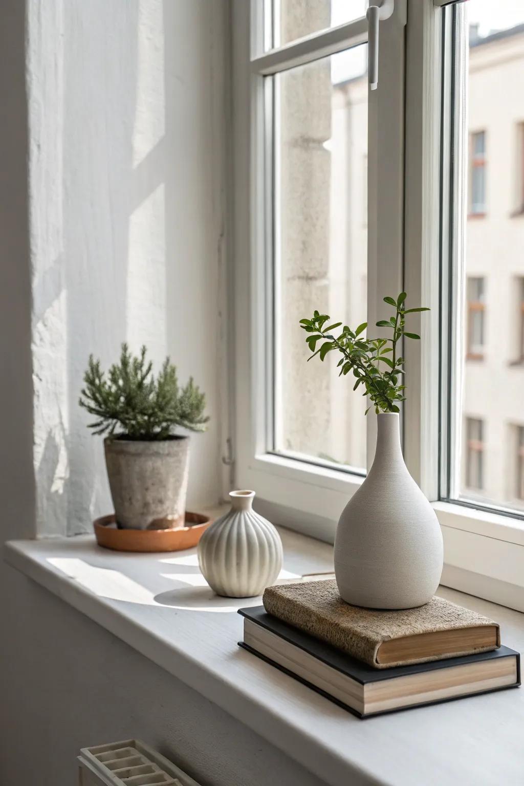 A minimalist window sill showcasing neat lines and simple ornamentation.