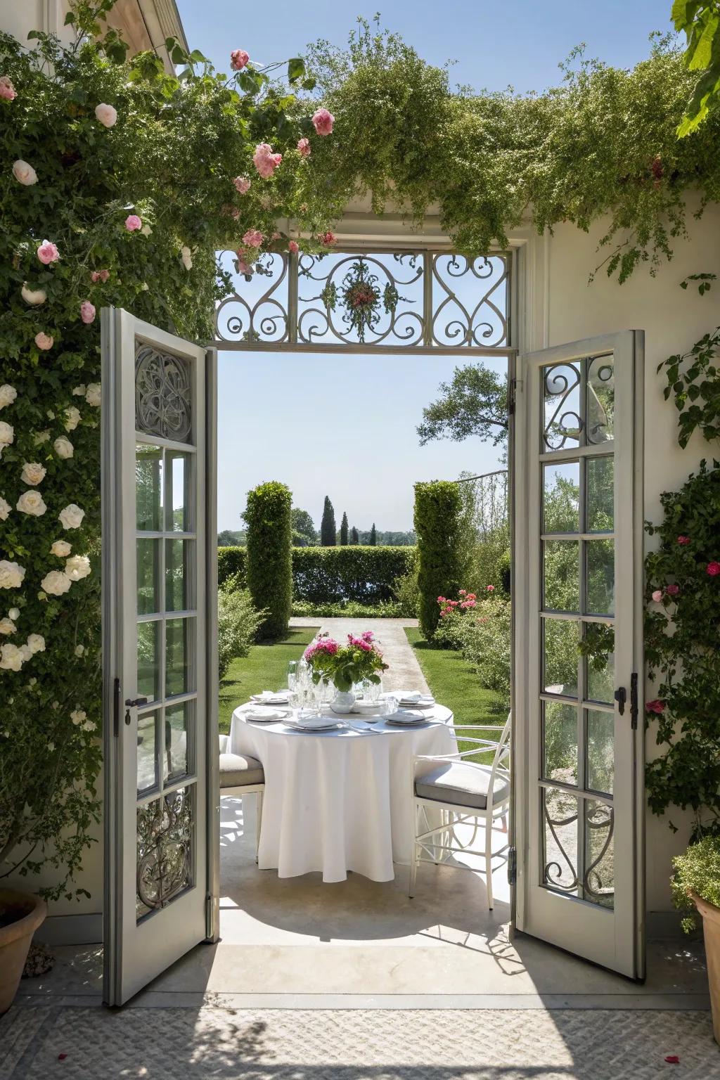 French door screens offer practical elegance.