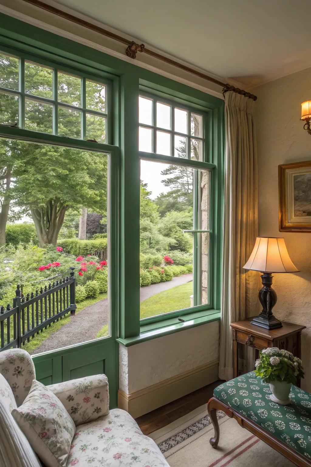Nature-inspired verdant trim merges the outdoors with the indoors.