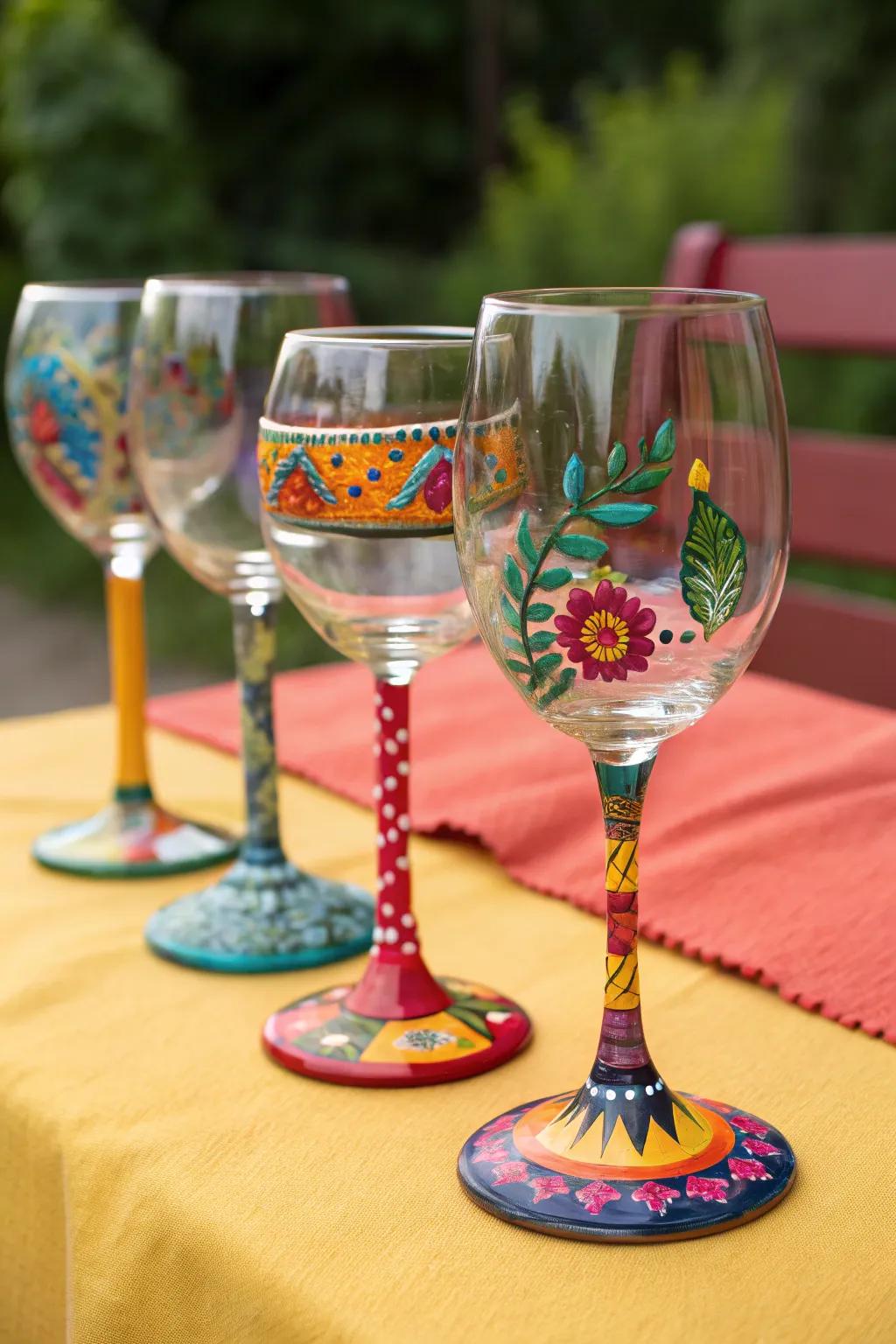 Vibrant bases introduce a playful element to your glass collection.