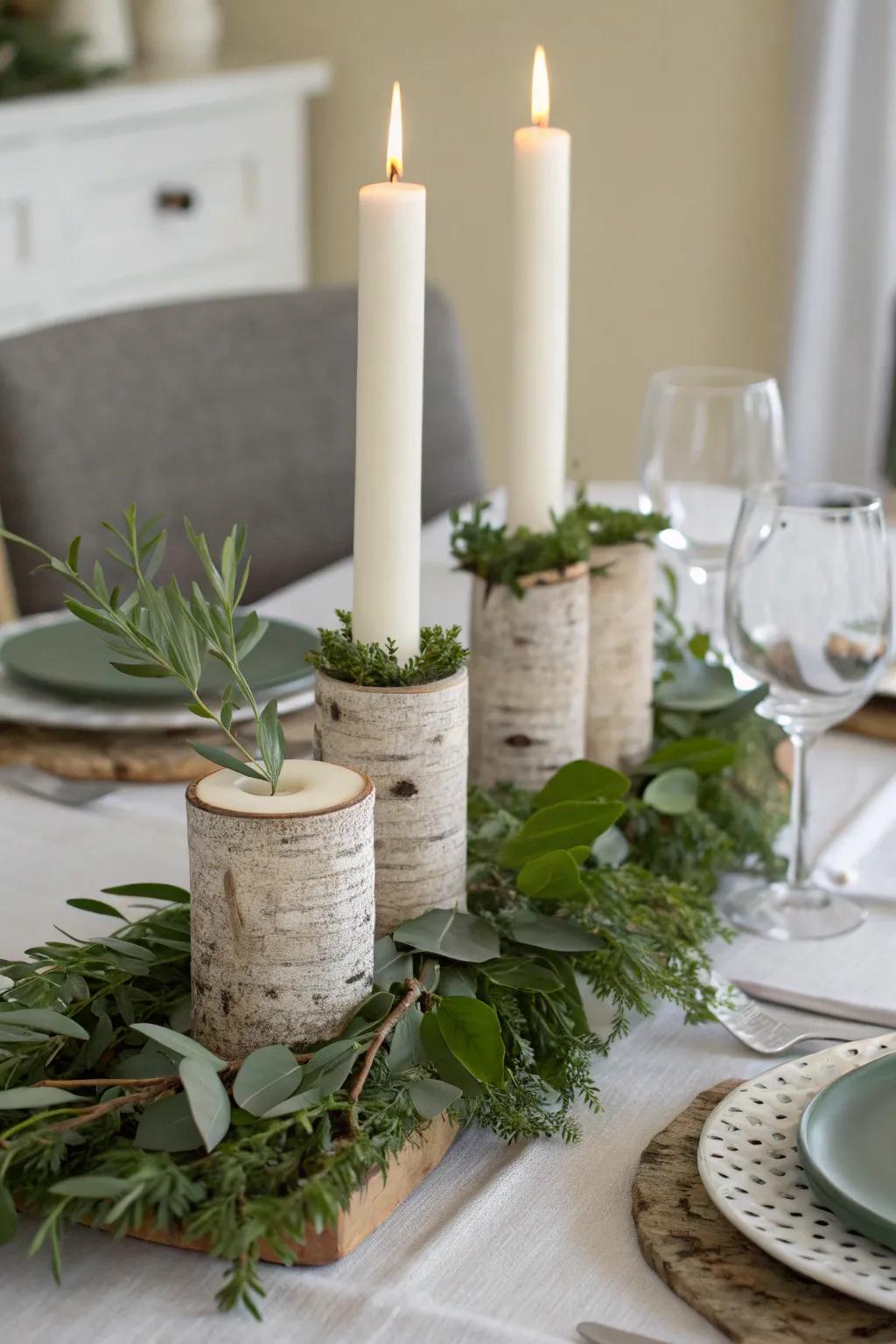 Rustic charm with timber light holders.