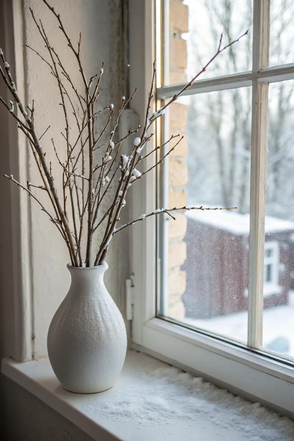 Snow-laden limbs evoke the peacefulness of a winter scene.