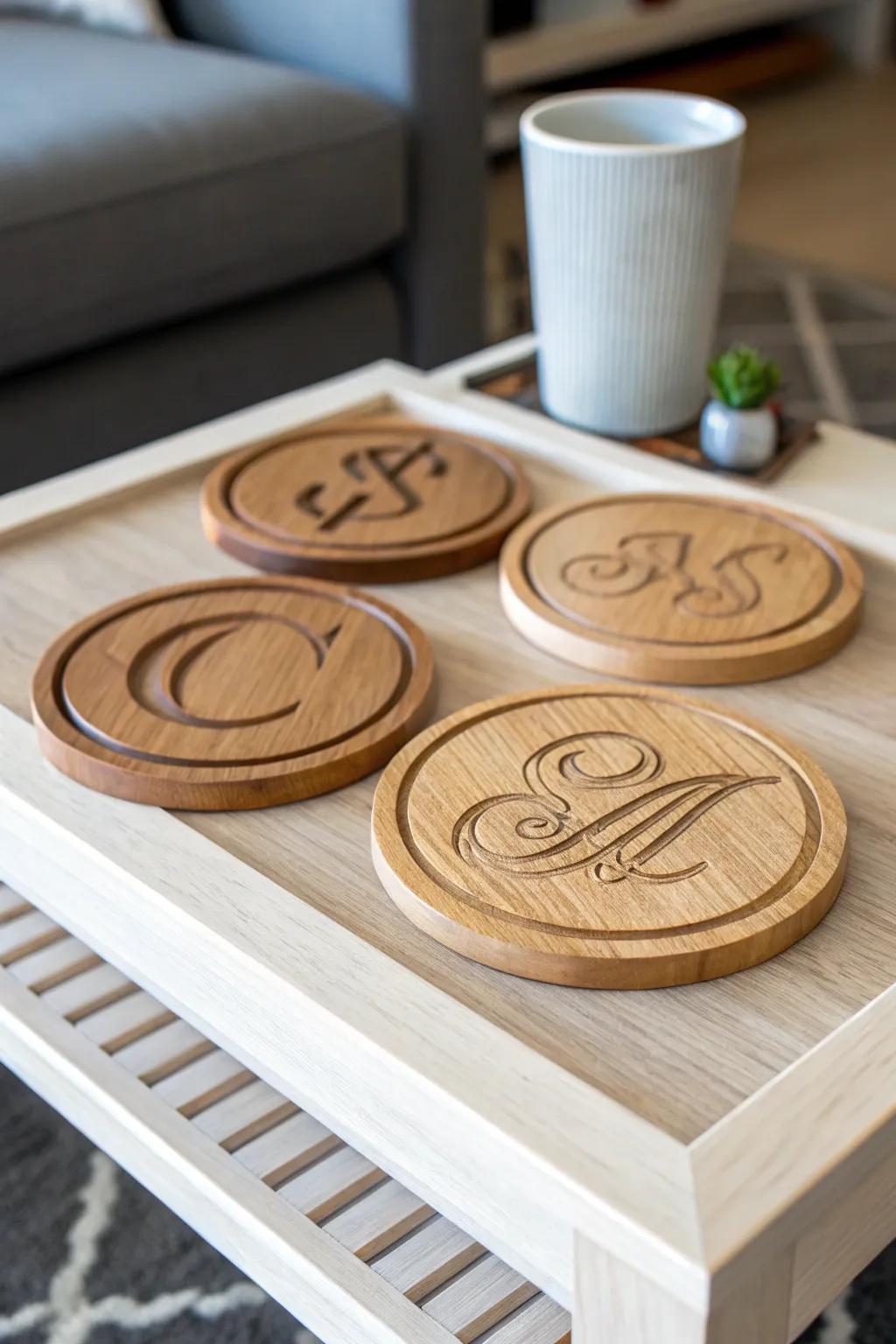 Custom timber coasters that bring a personal touch when entertaining.