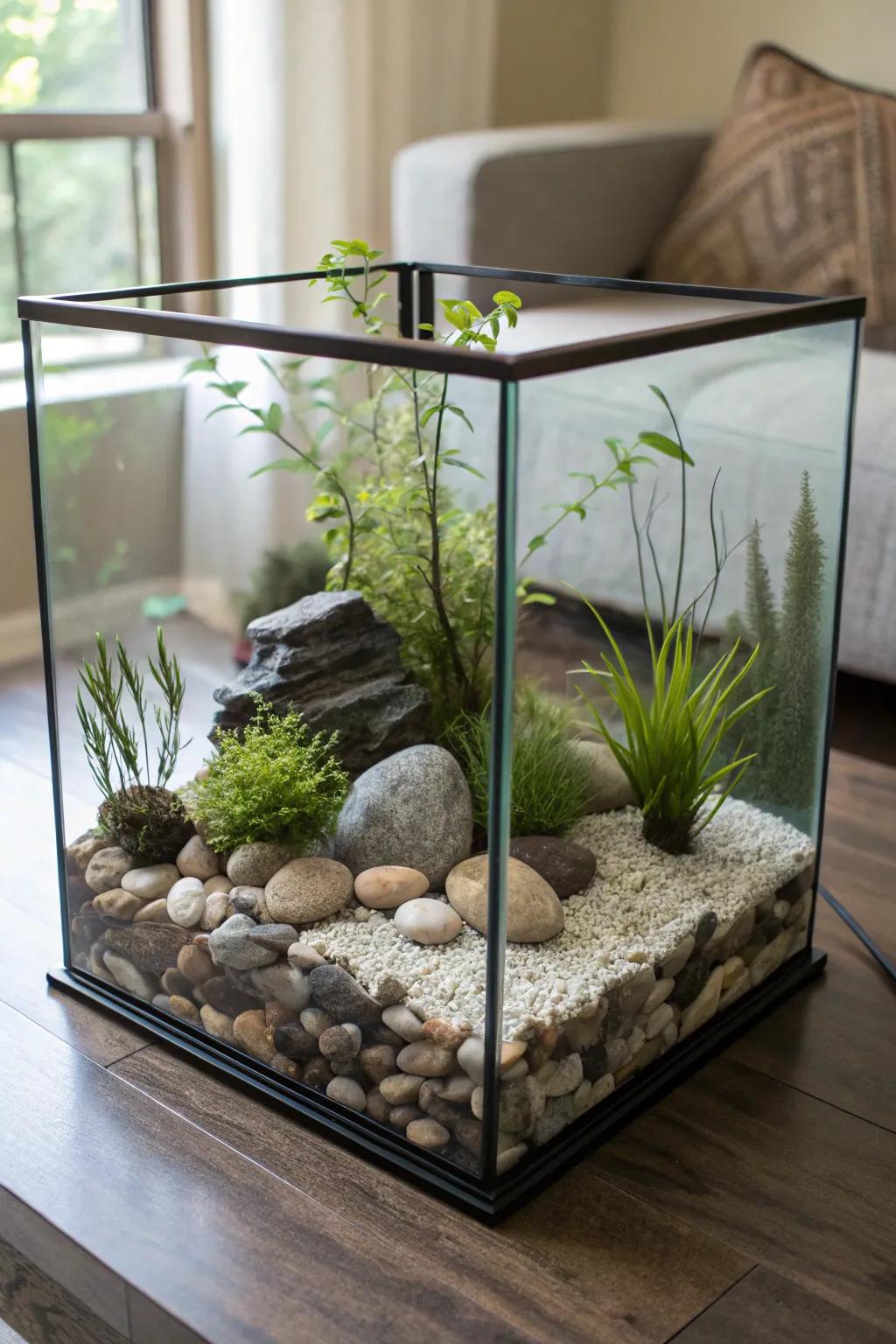 Design a peaceful Zen garden for your aquarium.