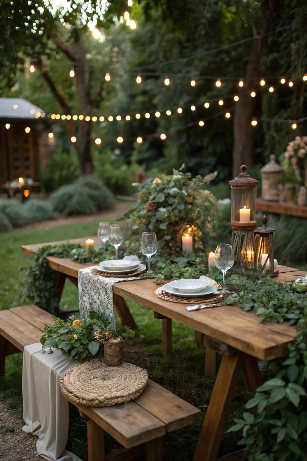 Nature-inspired centerpieces are ideal for an outdoor 18th birthday celebration.