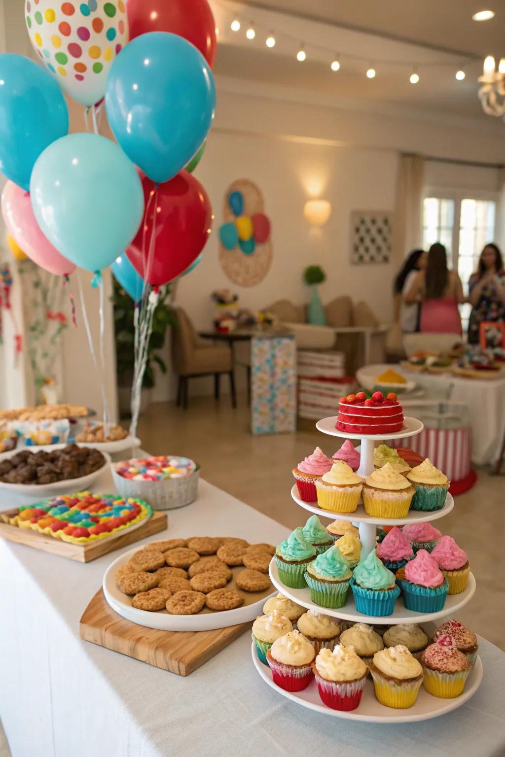 An inviting dessert station serves as a sweet highlight at any first birthday event.
