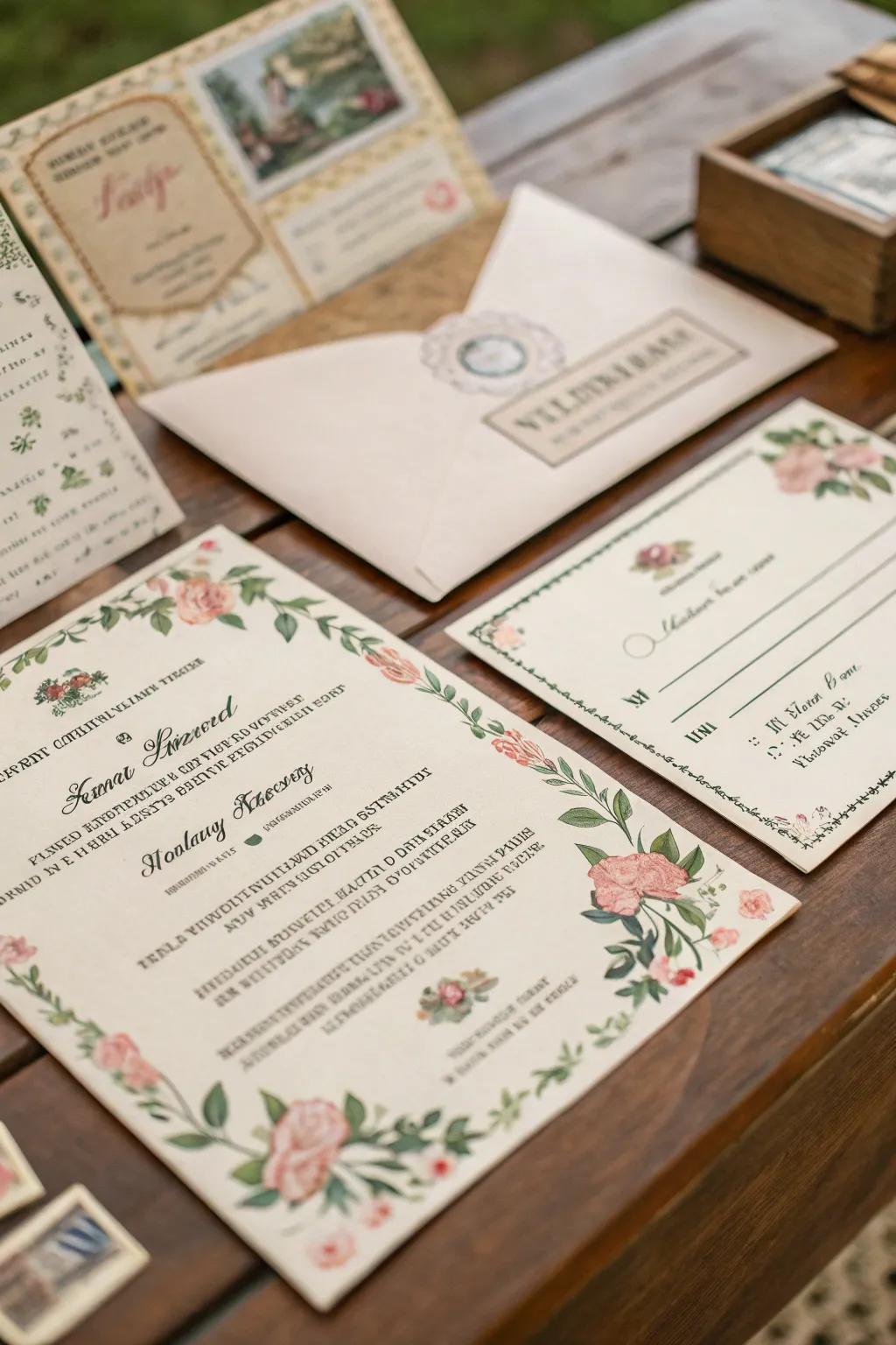 Create an impact with invitations transporting invitees back to the 1940s.