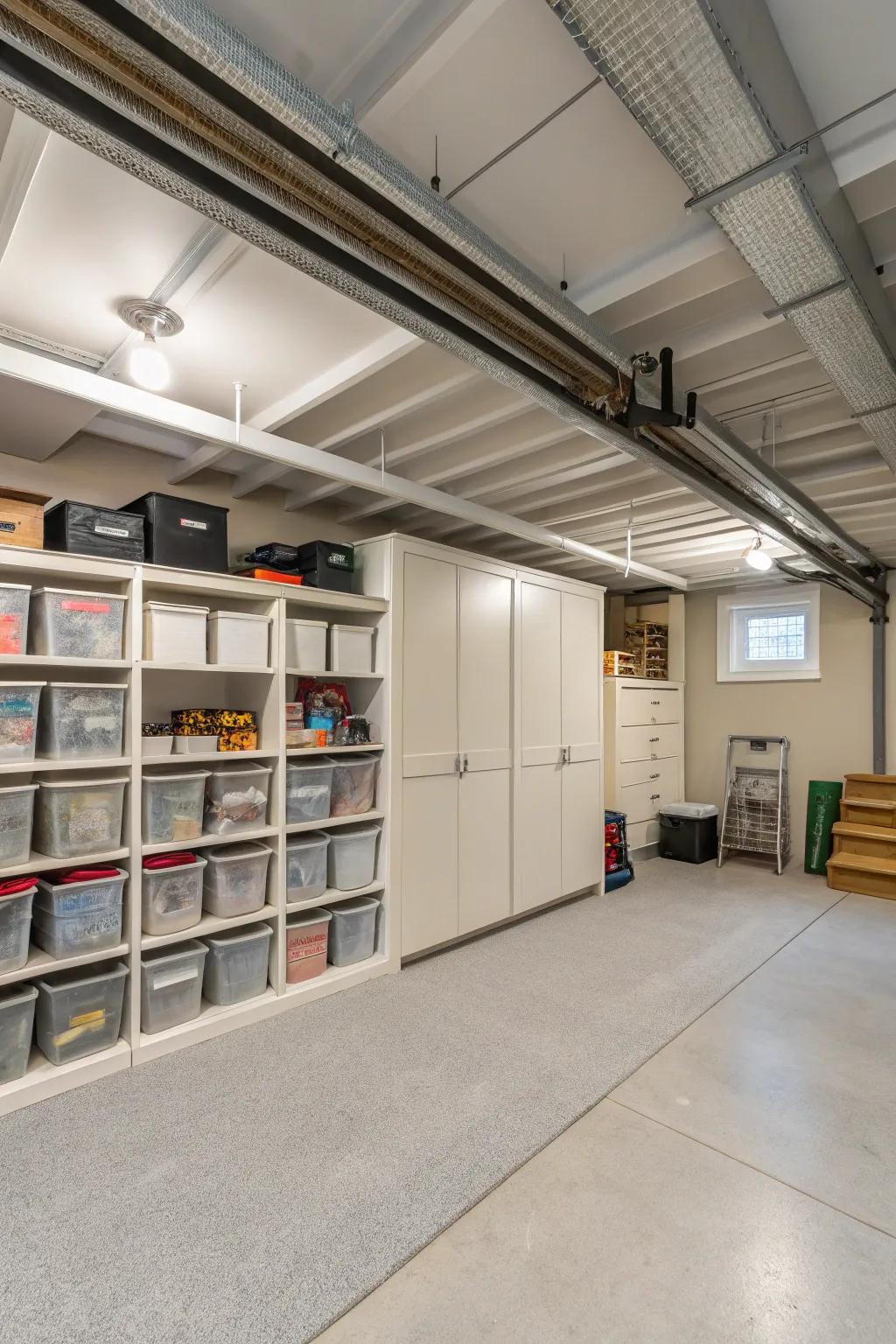 An open and organized space is made possible by built-in storage.