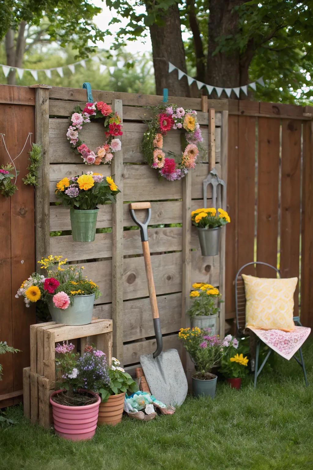 An amusing garden-themed photo corner designed for immortalizing party moments.