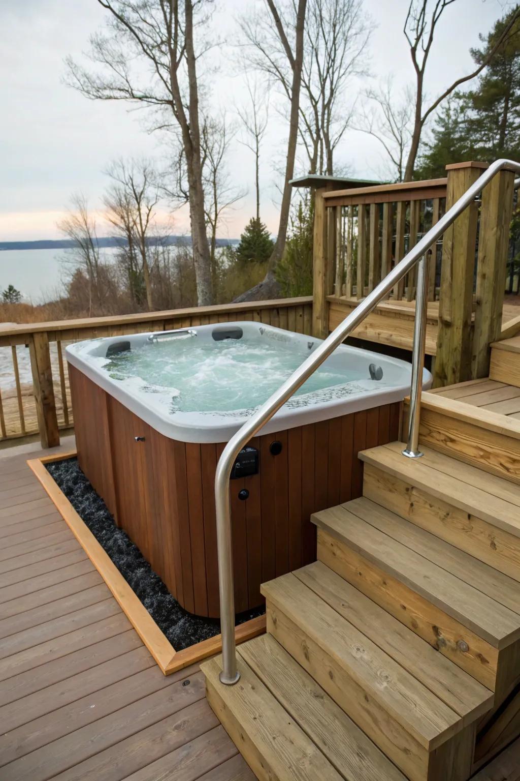 Effortless-entry steps guarantee safety and elegance for your hydro-therapy tub.