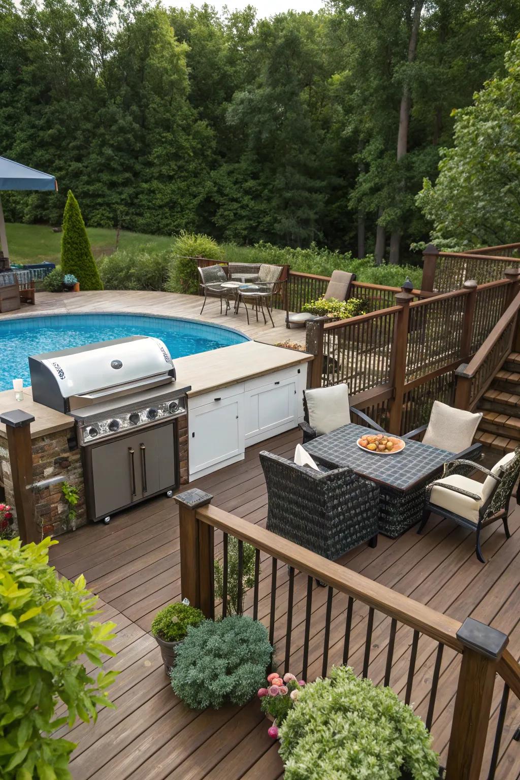 Bring the excitement to your pool deck with incorporated leisure features.