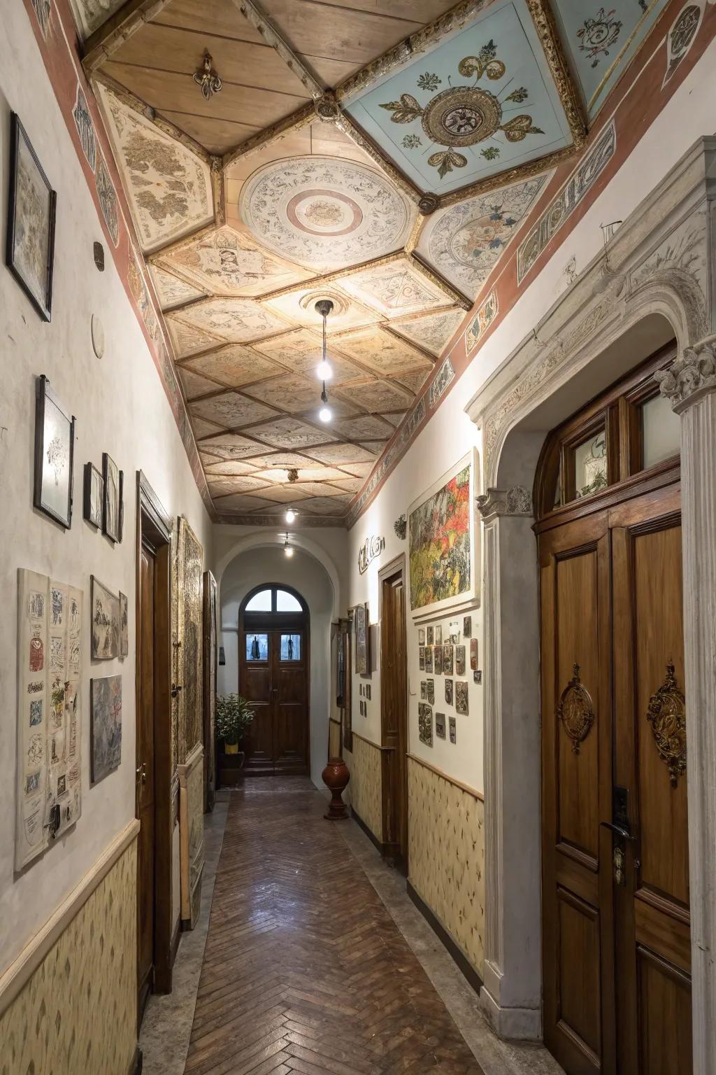 A blend of materials generates a singular ceiling design.