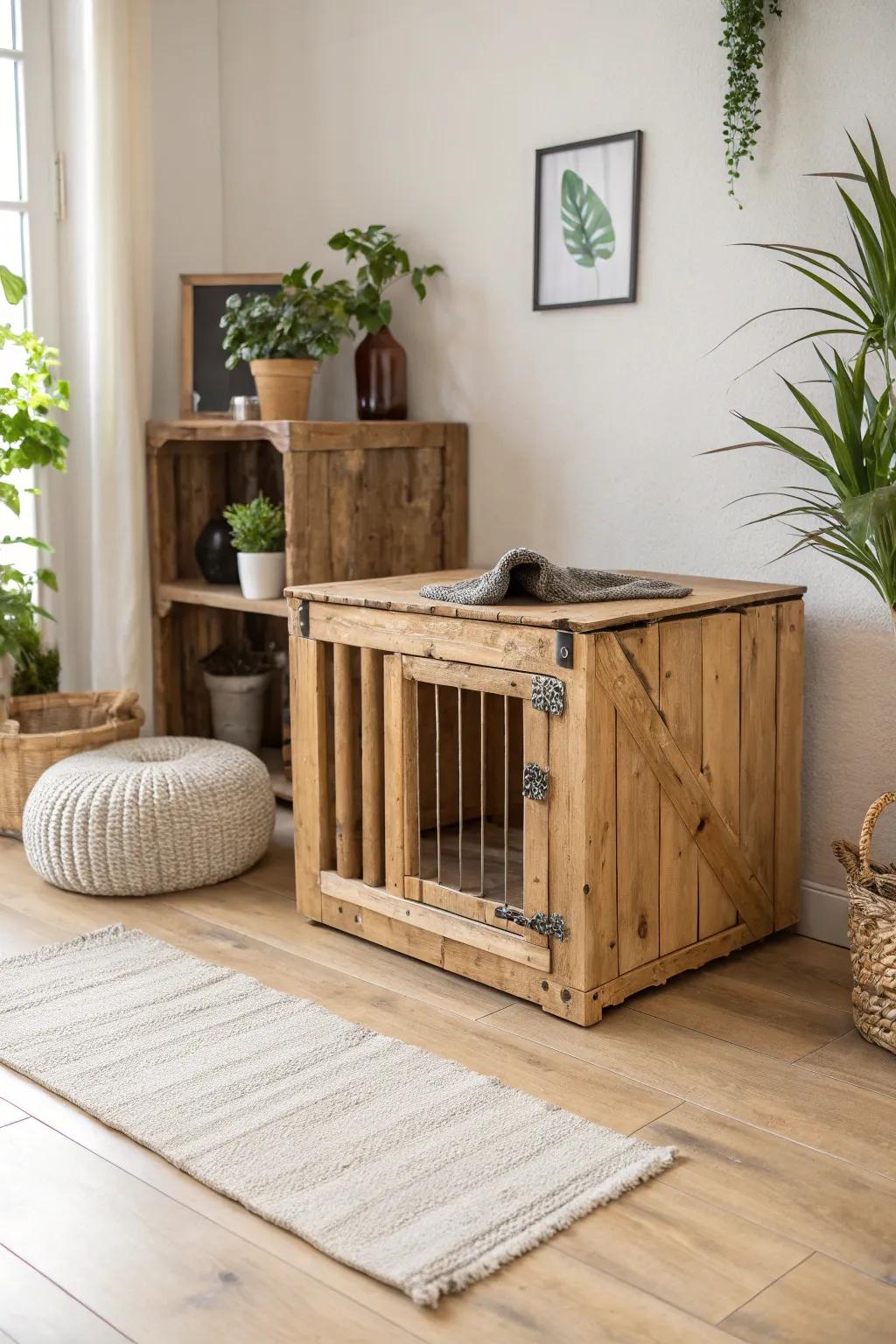 Wood and bamboo kennels provide a hint of natural elegance.