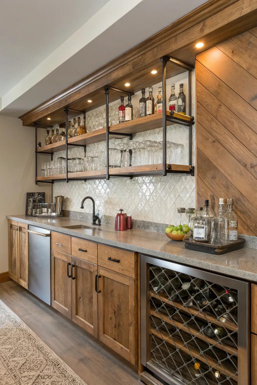 The bar is made more interesting and deep by the use of a variety of textures.