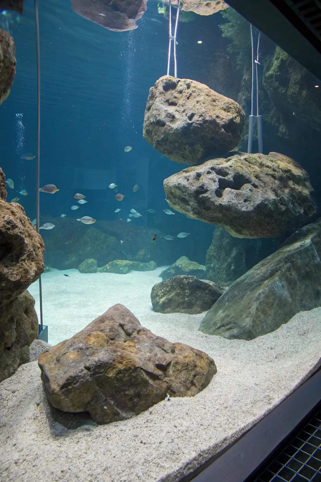 Floating stones impart an enchanted element to this aquascape.