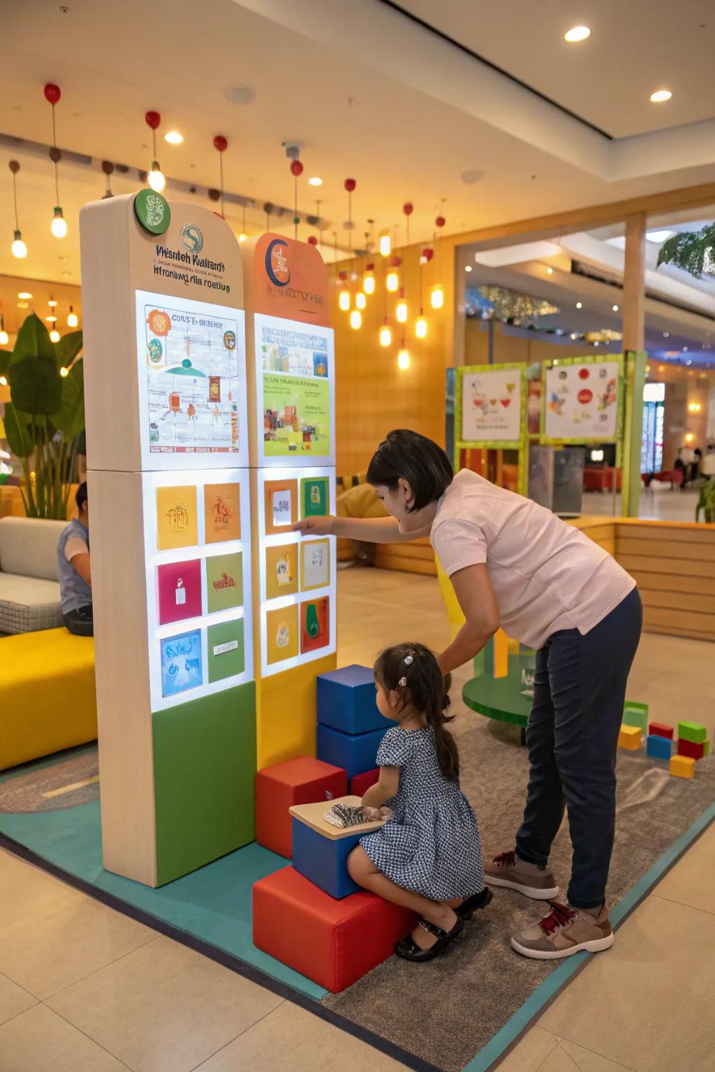 Directed play through engaging block displays.