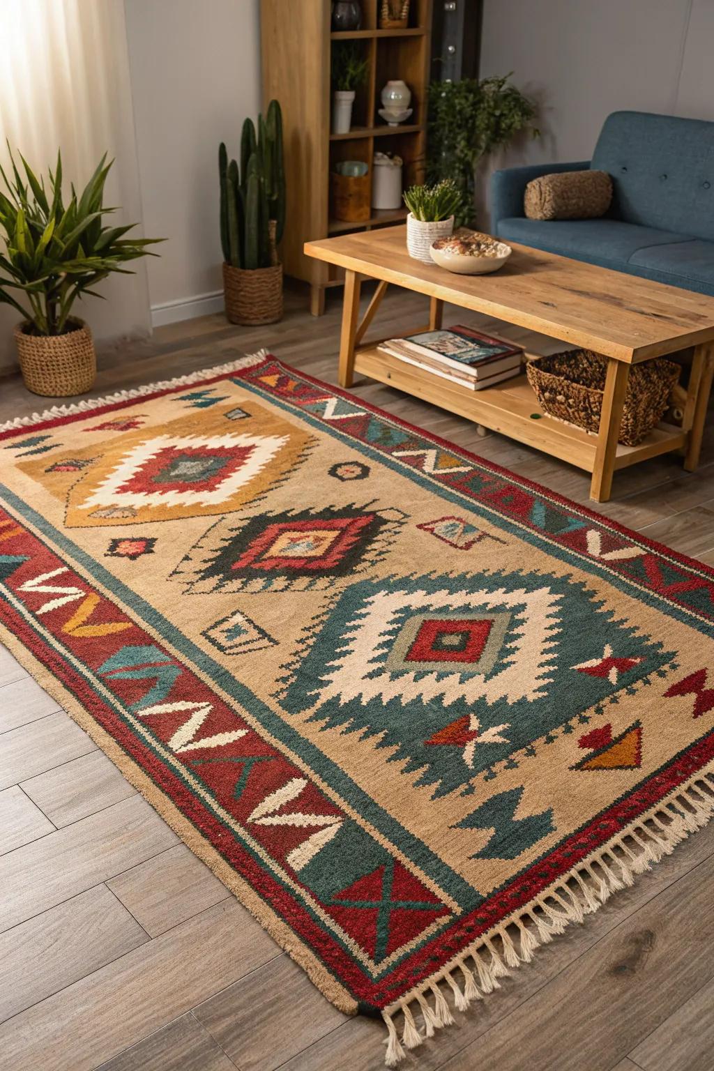 A Southwestern floor covering introduces warmth and elegance to an Arizona room.