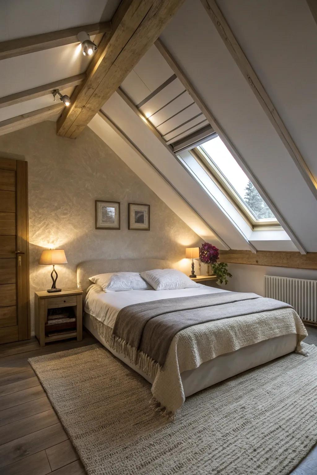 Transform your attic into a welcoming and distinctive bedroom.