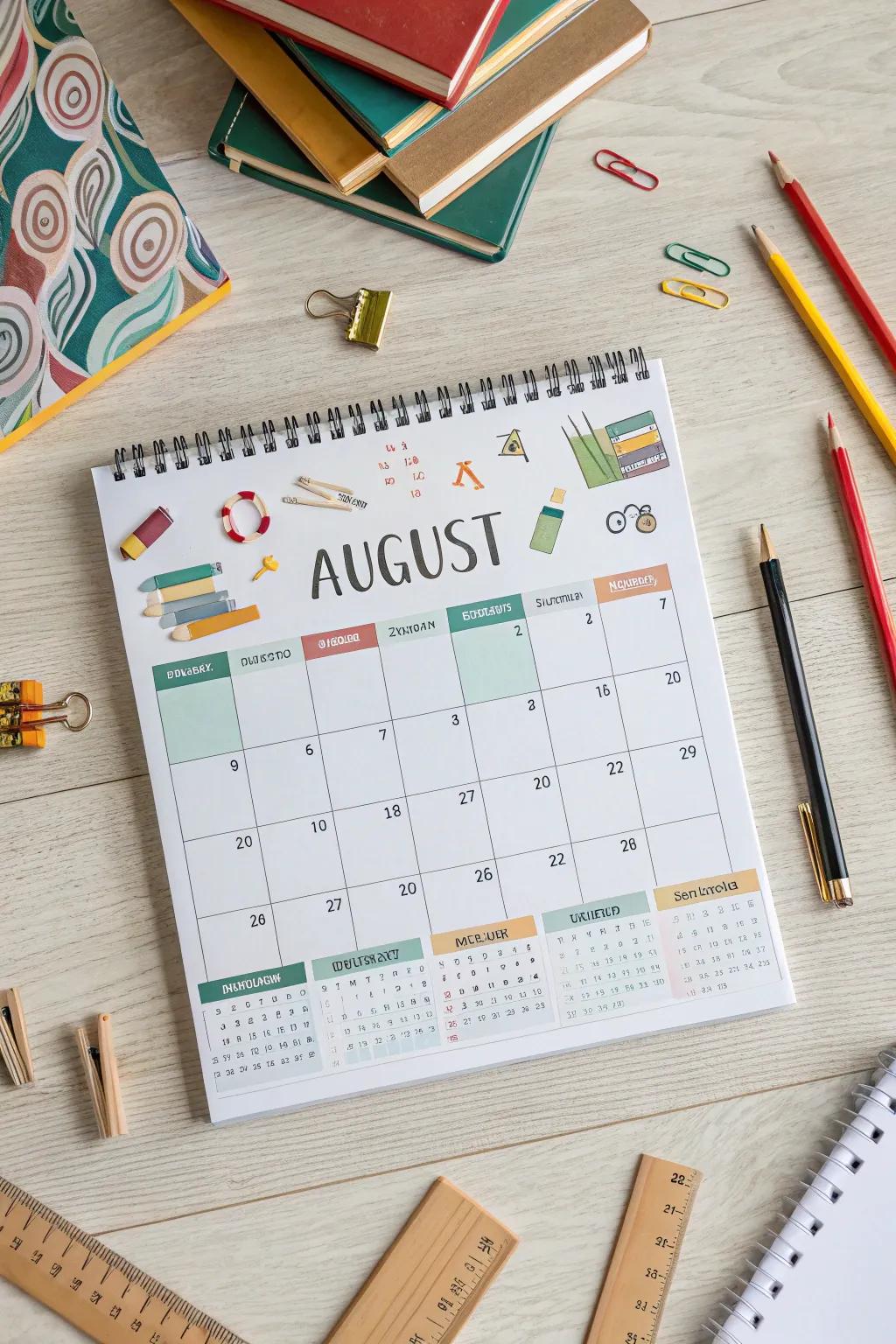 Celebrate back-to-school time with educational motifs on your calendar.
